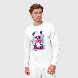 Костюм хлопковый мужской Милая панда в розовых очках и бантике, цвет: белый — фото 2