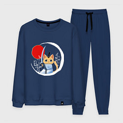 Костюм хлопковый мужской Анимешный кот самурай, цвет: тёмно-синий