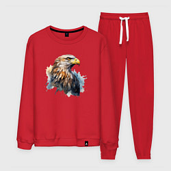 Костюм хлопковый мужской Акварельный орел в брызгах краски, цвет: красный