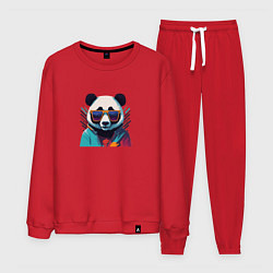 Костюм хлопковый мужской Модная панда в солнечных очках, цвет: красный