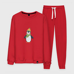 Костюм хлопковый мужской Весёлый пингвин в шапке, цвет: красный