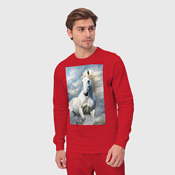 Костюм хлопковый мужской Белая лошадь на фоне неба, цвет: красный — фото 2