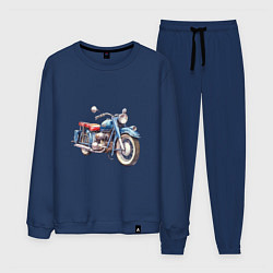 Костюм хлопковый мужской Ретро мотоцикл олдскул, цвет: тёмно-синий