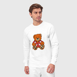 Костюм хлопковый мужской Медведь Марат в спортивном костюме, цвет: белый — фото 2