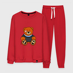 Костюм хлопковый мужской Медведь Вова с пластырем, цвет: красный