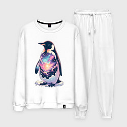 Костюм хлопковый мужской Пингвин с космосом, цвет: белый