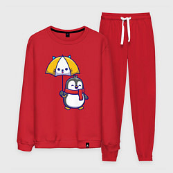 Костюм хлопковый мужской Пингвинчик под зонтом, цвет: красный