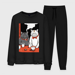 Костюм хлопковый мужской MoMo - Смеющиеся коты в японском стиле, цвет: черный