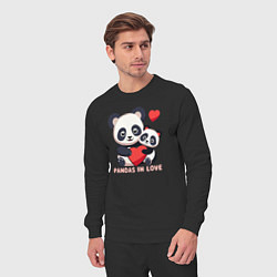 Костюм хлопковый мужской Влюбленные панды с сердцем, цвет: черный — фото 2