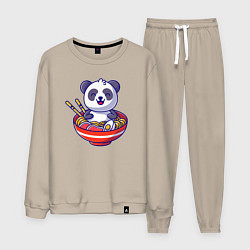Костюм хлопковый мужской Панда ест рамен, цвет: миндальный