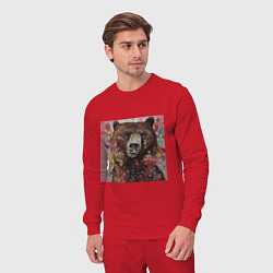 Костюм хлопковый мужской Яркий медведь, цвет: красный — фото 2