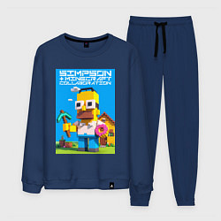 Костюм хлопковый мужской Homer Simpson and Minecraft - collaboration ai art, цвет: тёмно-синий