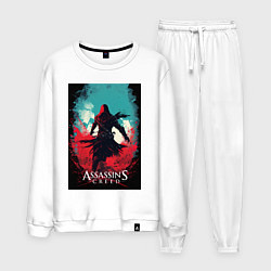 Костюм хлопковый мужской Assassins creed red blue abstract, цвет: белый
