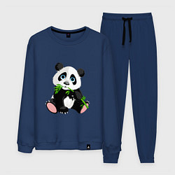 Костюм хлопковый мужской Панда кушает тростник, цвет: тёмно-синий