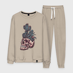 Костюм хлопковый мужской Кактус в черепе, цвет: миндальный