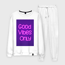 Костюм хлопковый мужской Неоновая надпись good vibes only и кирпичная стена, цвет: белый