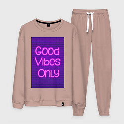 Костюм хлопковый мужской Неоновая надпись good vibes only и кирпичная стена, цвет: пыльно-розовый