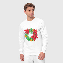 Костюм хлопковый мужской Новогодний венок из плюща и пуансеттии, цвет: белый — фото 2