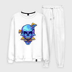 Костюм хлопковый мужской Череп с грибочками, цвет: белый