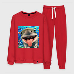 Костюм хлопковый мужской Веселая акула с высунутым языком в океане, цвет: красный