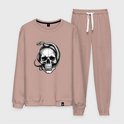 Костюм хлопковый мужской Череп со змеёй, цвет: пыльно-розовый