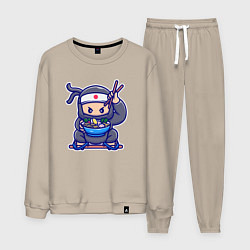 Костюм хлопковый мужской Ниндзя рамен, цвет: миндальный