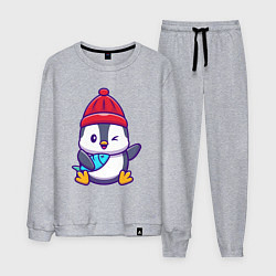 Костюм хлопковый мужской Пингвин с рыбкой, цвет: меланж