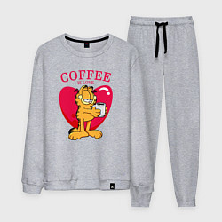Костюм хлопковый мужской Coffee is love Гарфилд, цвет: меланж