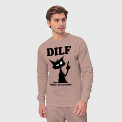 Костюм хлопковый мужской DILF damn I love felines, цвет: пыльно-розовый — фото 2