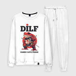 Костюм хлопковый мужской DILF damn I love frogs, цвет: белый