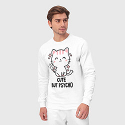 Костюм хлопковый мужской Cute but psycho - cat, цвет: белый — фото 2