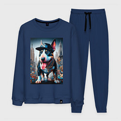 Костюм хлопковый мужской Funny bull terrier in New York - ai art, цвет: тёмно-синий