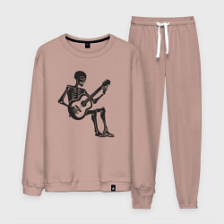 Костюм хлопковый мужской Скелет гитарист, цвет: пыльно-розовый