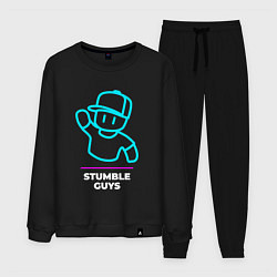 Костюм хлопковый мужской Символ Stumble Guys в неоновых цветах, цвет: черный