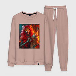 Костюм хлопковый мужской Ведьма с рыжим котом - хэллоуин, цвет: пыльно-розовый