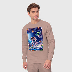 Костюм хлопковый мужской Инопланетянин следит за космонавтом - Майнкрафт, цвет: пыльно-розовый — фото 2