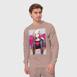 Костюм хлопковый мужской Аниме девочка сердце, цвет: пыльно-розовый — фото 2