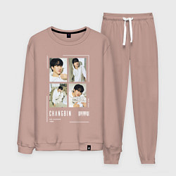 Костюм хлопковый мужской Changbin stray kids cute, цвет: пыльно-розовый