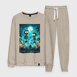 Костюм хлопковый мужской Rick and Morty skeletons - happy halloween, цвет: миндальный