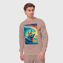 Костюм хлопковый мужской Рик и Морти - сёрфинг на акуле, цвет: пыльно-розовый — фото 2