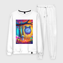 Костюм хлопковый мужской Психоделический осенний фрагмент с будильником, цвет: белый