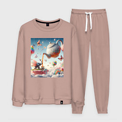 Костюм хлопковый мужской Чаепитие крылатого слона - психоделика, цвет: пыльно-розовый