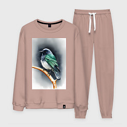 Костюм хлопковый мужской Птичка на ветке, цвет: пыльно-розовый