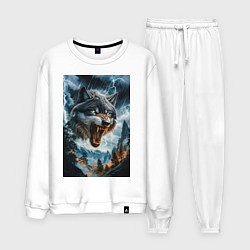 Костюм хлопковый мужской Голова волка с оскаленной пастью, цвет: белый