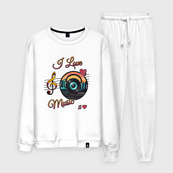 Костюм хлопковый мужской Я люблю музыку, цвет: белый