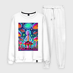 Костюм хлопковый мужской Рик среди неоновых грибов - нейроарт фантазия, цвет: белый