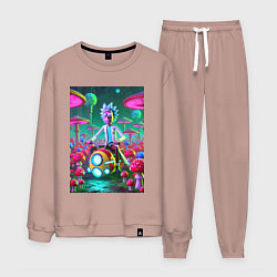 Костюм хлопковый мужской Рик на космическом мотоцикле - нейроарт, цвет: пыльно-розовый