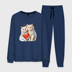 Костюм хлопковый мужской Котята с сердцем, цвет: тёмно-синий