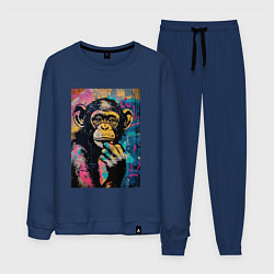 Костюм хлопковый мужской Cute monkey, цвет: тёмно-синий