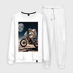 Костюм хлопковый мужской Космонавт ездит на мотоцикле по Луне, цвет: белый